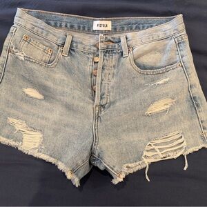 pistola Light Wash Distressed Denim Jean Shorts